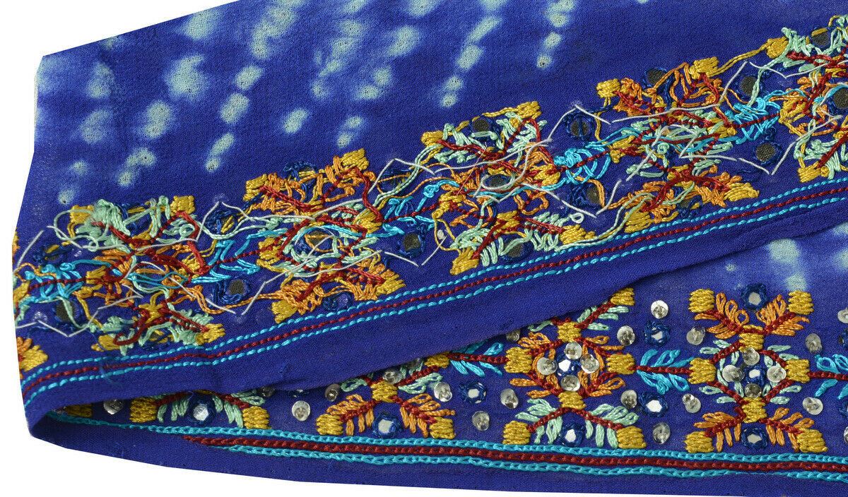 Antique Vintage Saree Border Indian Craft Trim Hand Embroidered Ribbon Lace Blue