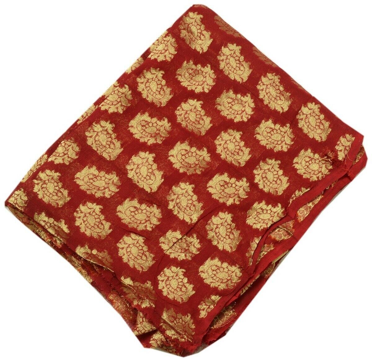 Vintage Saree Multi Purpose Fabric Piece Sew Craft Woven Pailey Motifs Maroon