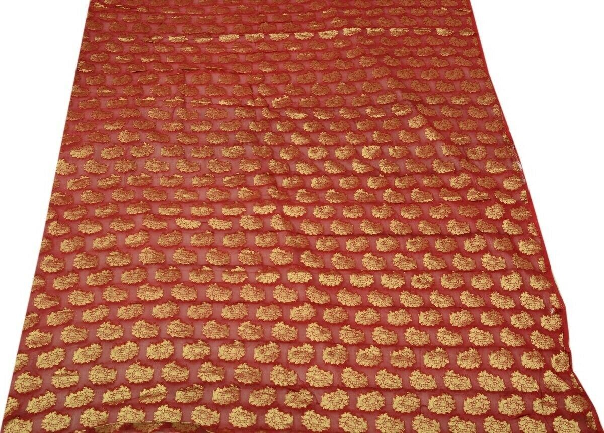 Vintage Saree Multi Purpose Fabric Piece Sew Craft Woven Pailey Motifs Maroon