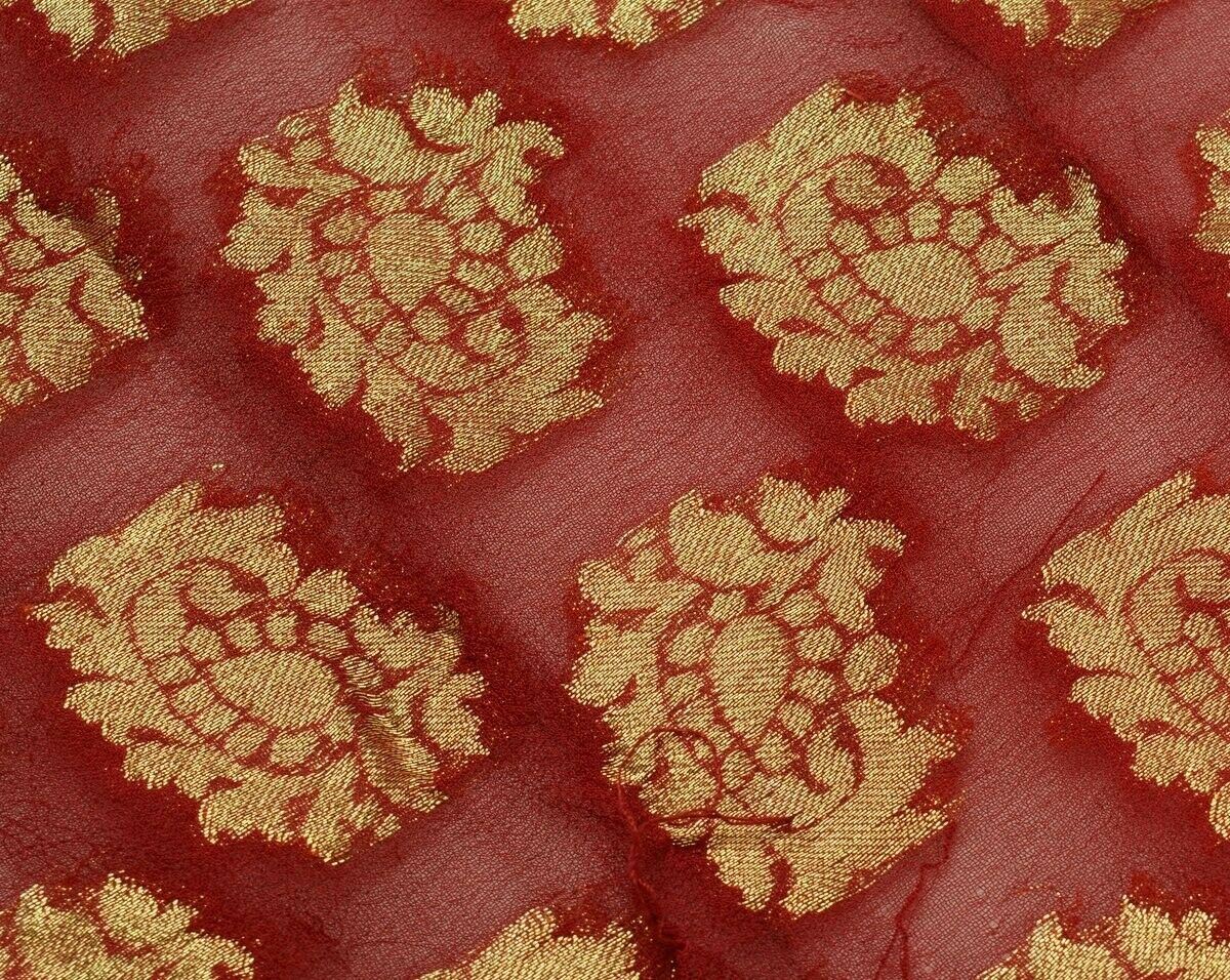 Vintage Saree Multi Purpose Fabric Piece Sew Craft Woven Pailey Motifs Maroon