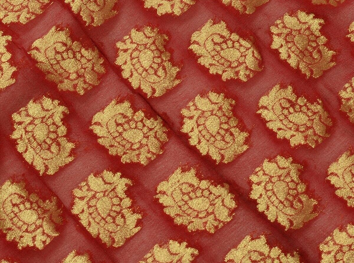 Vintage Saree Multi Purpose Fabric Piece Sew Craft Woven Pailey Motifs Maroon