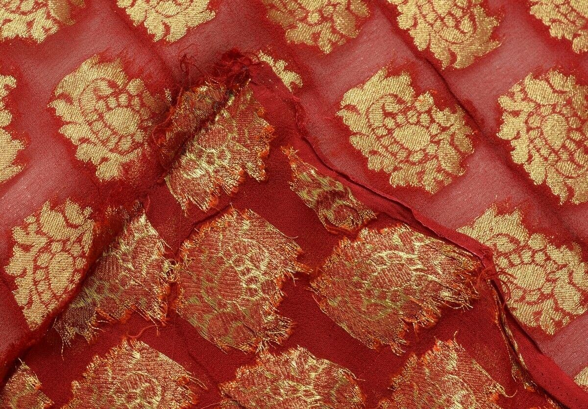 Vintage Saree Multi Purpose Fabric Piece Sew Craft Woven Pailey Motifs Maroon