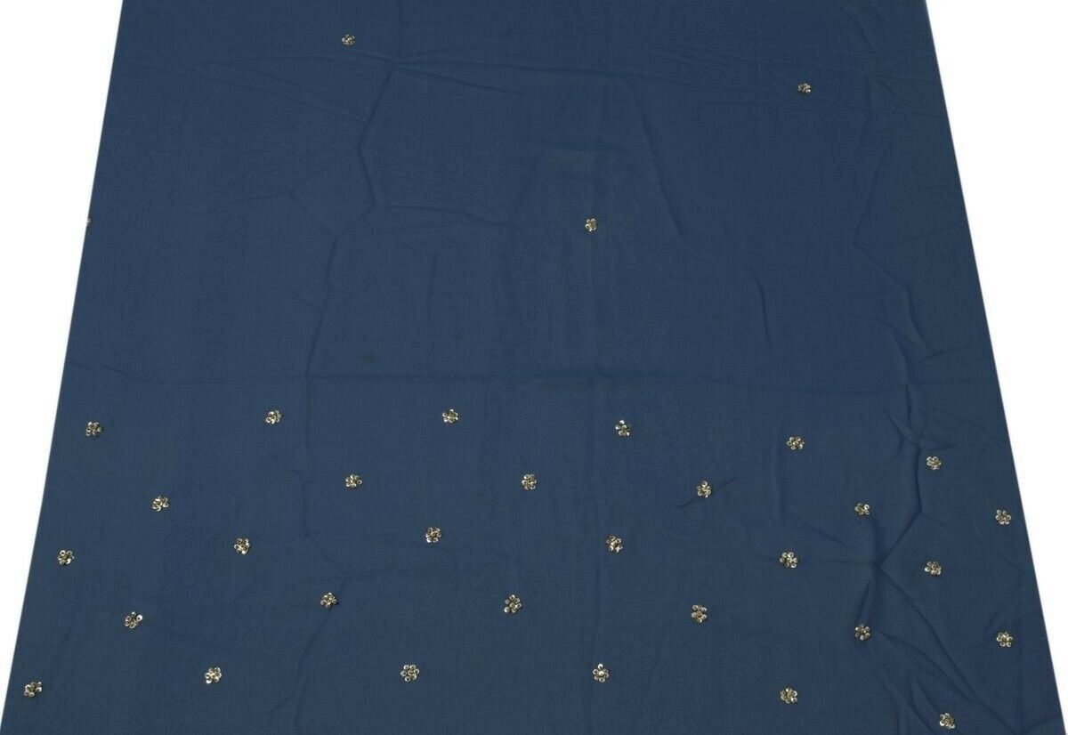 Blend Georgette Silk Vintage Sari Remnant Scrap Fabric for Sew Craft Bluish Gray