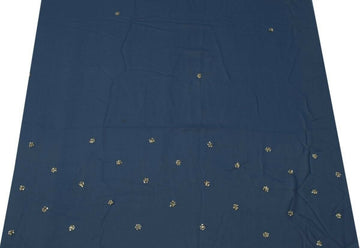 Blend Georgette Silk Vintage Sari Remnant Scrap Fabric for Sew Craft Bluish Gray