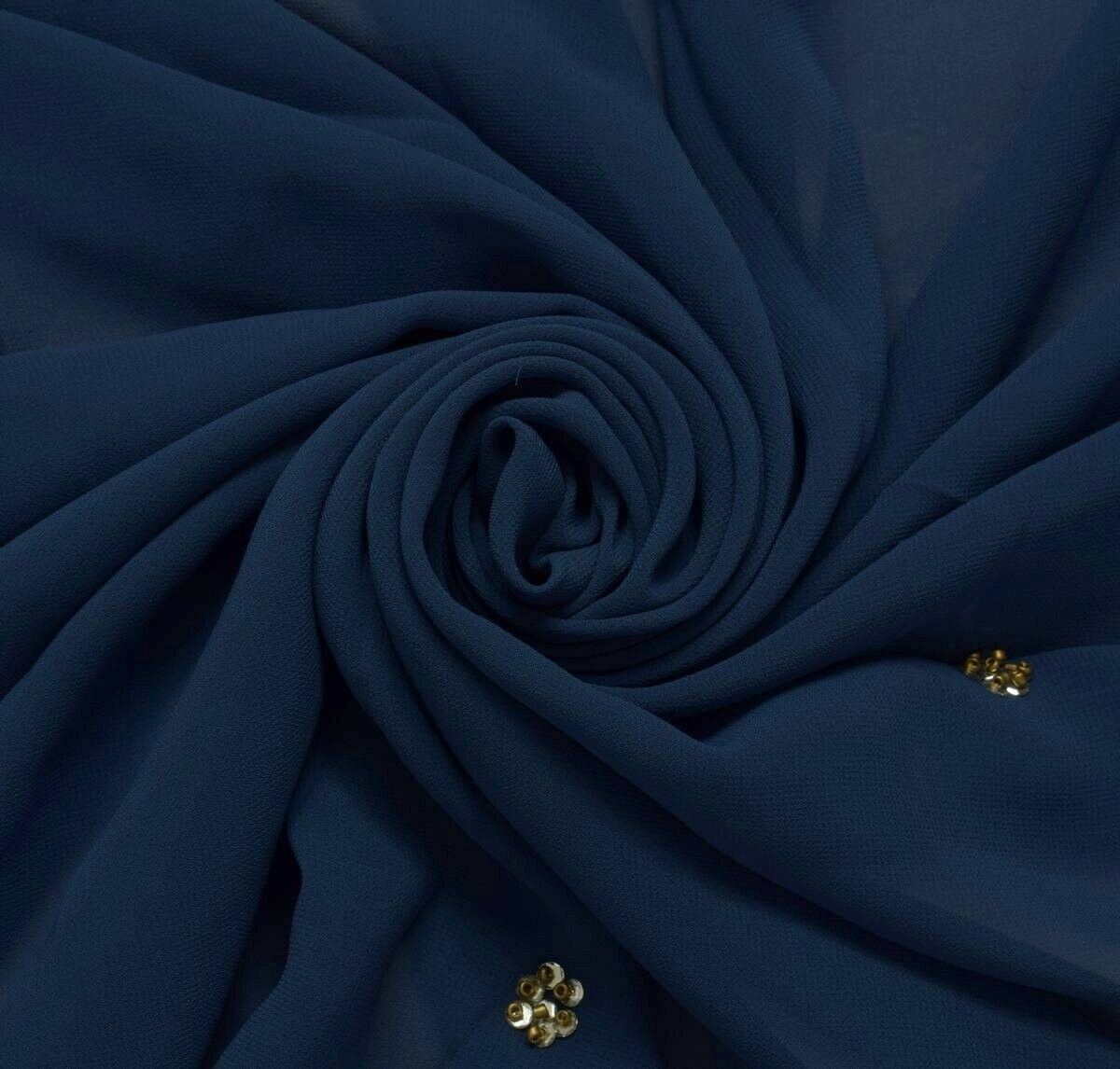 Blend Georgette Silk Vintage Sari Remnant Scrap Fabric for Sew Craft Bluish Gray