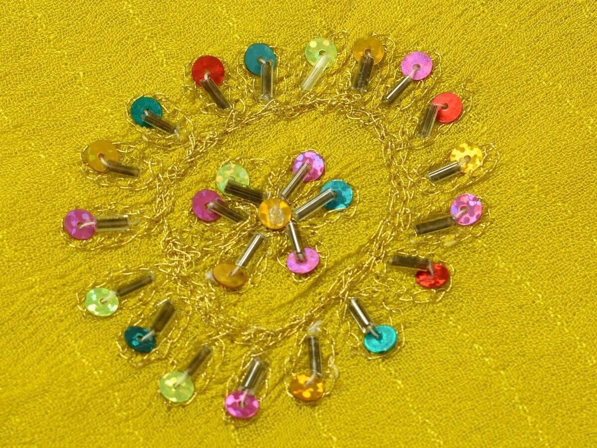 Vintage Saree Hand Beaded Embroidered Scrap Georgette Fabric for Craft Green
