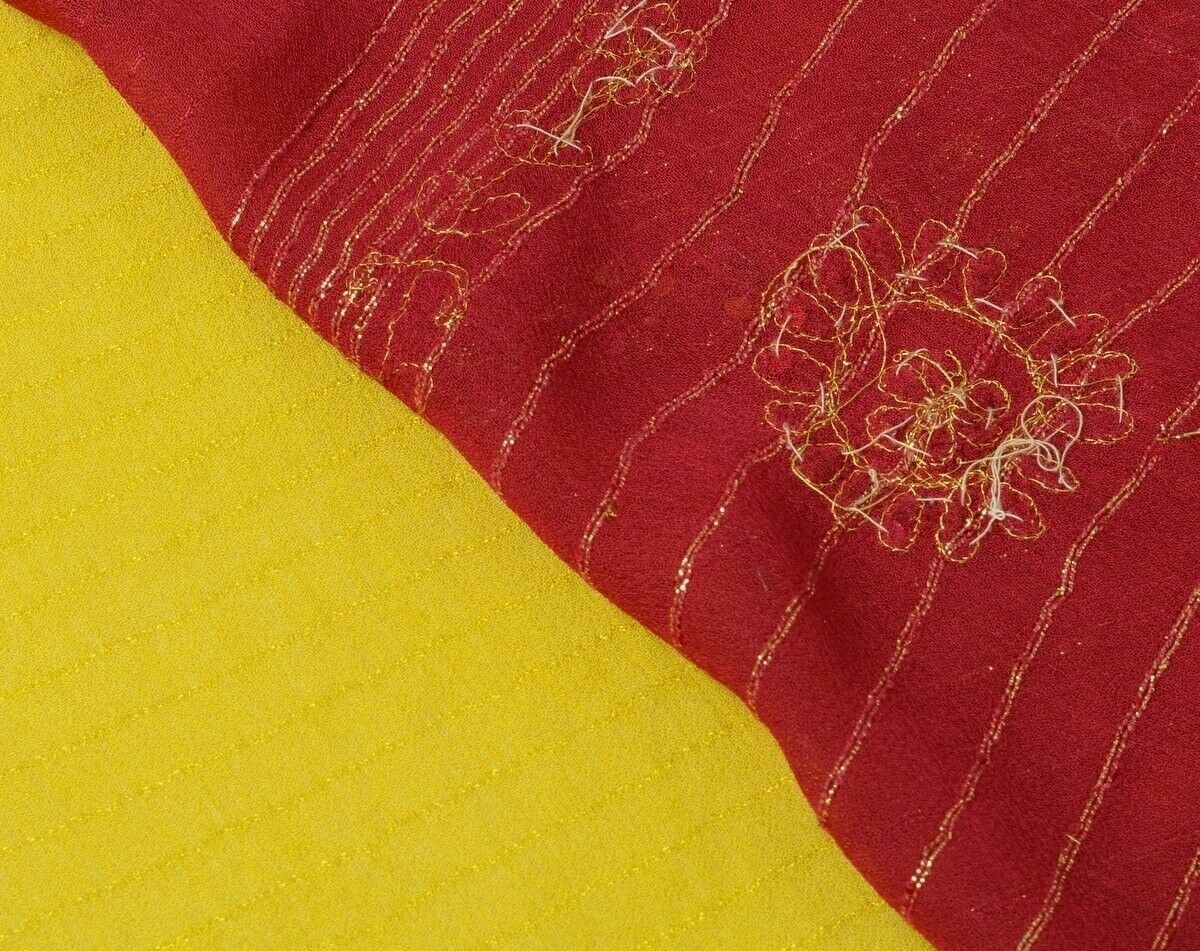 Vintage Saree Hand Beaded Embroidered Scrap Georgette Fabric for Craft Green