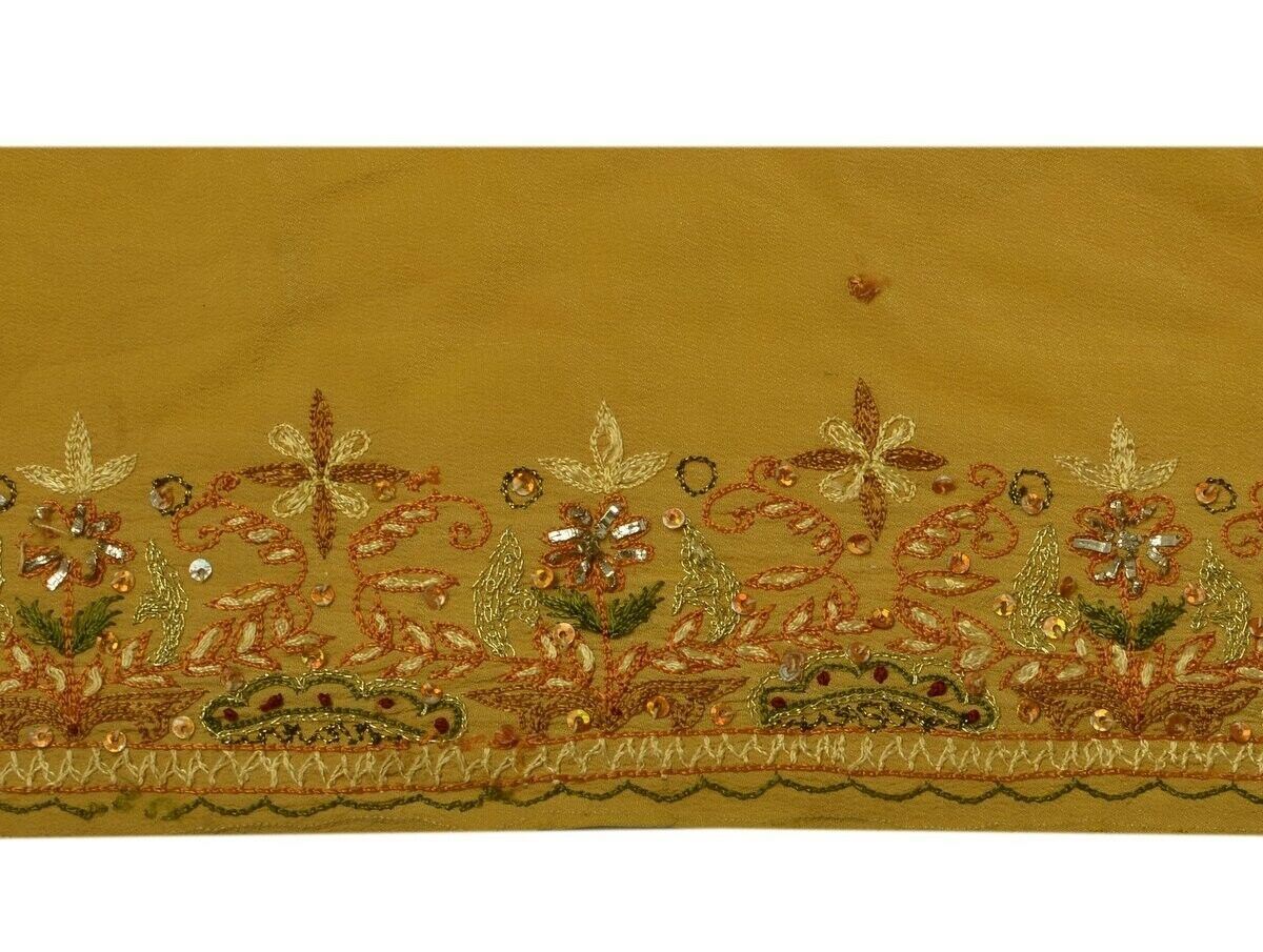 Vintage Sari Border Indian Craft Trim Hand Embroidered Cream Sewing Ribbon Lace