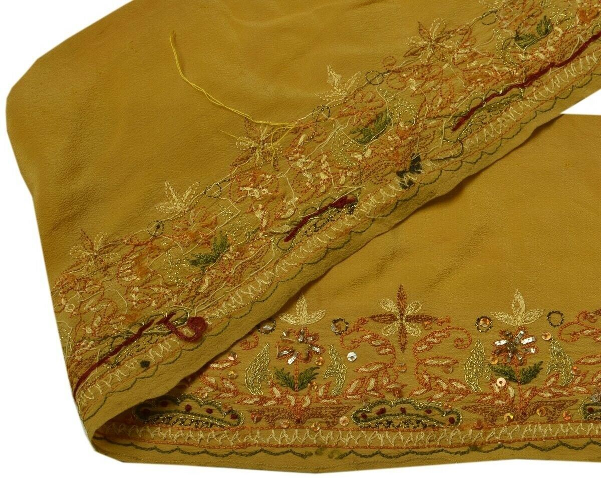 Vintage Sari Border Indian Craft Trim Hand Embroidered Cream Sewing Ribbon Lace
