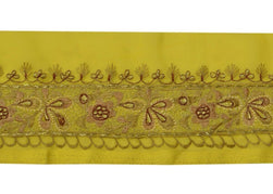 Vintage Sari Border Indian Craft Trim Embroidered Yellow Sewing Ribbon Lace
