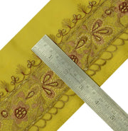 Vintage Sari Border Indian Craft Trim Embroidered Yellow Sewing Ribbon Lace