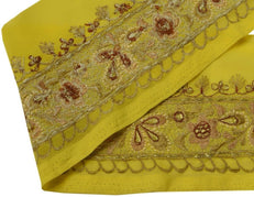 Vintage Sari Border Indian Craft Trim Embroidered Yellow Sewing Ribbon Lace