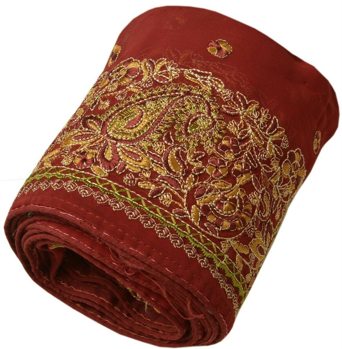 Vintage Sari Border Indian Craft Trim Embroidered Maroon Sewing Ribbon Lace
