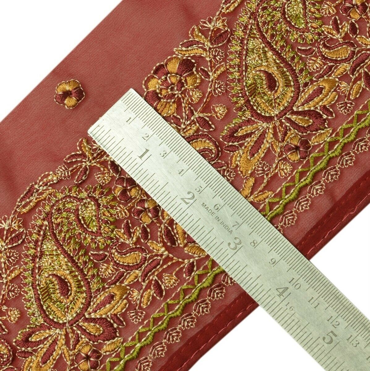 Vintage Sari Border Indian Craft Trim Embroidered Maroon Sewing Ribbon Lace