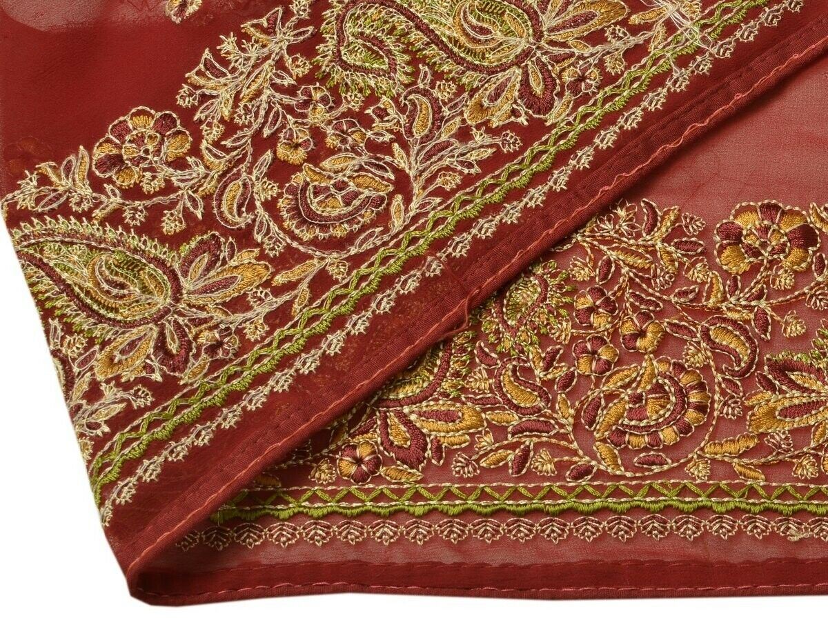 Vintage Sari Border Indian Craft Trim Embroidered Maroon Sewing Ribbon Lace