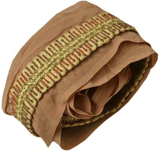 Vintage Sari Border Indian Craft Trim Hand Beaded Embroidered Ribbon Lace Brown