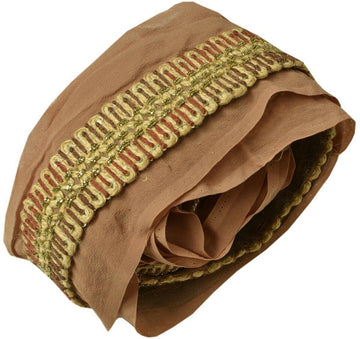 Vintage Sari Border Indian Craft Trim Hand Beaded Embroidered Ribbon Lace Brown