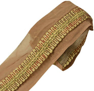 Vintage Sari Border Indian Craft Trim Hand Beaded Embroidered Ribbon Lace Brown