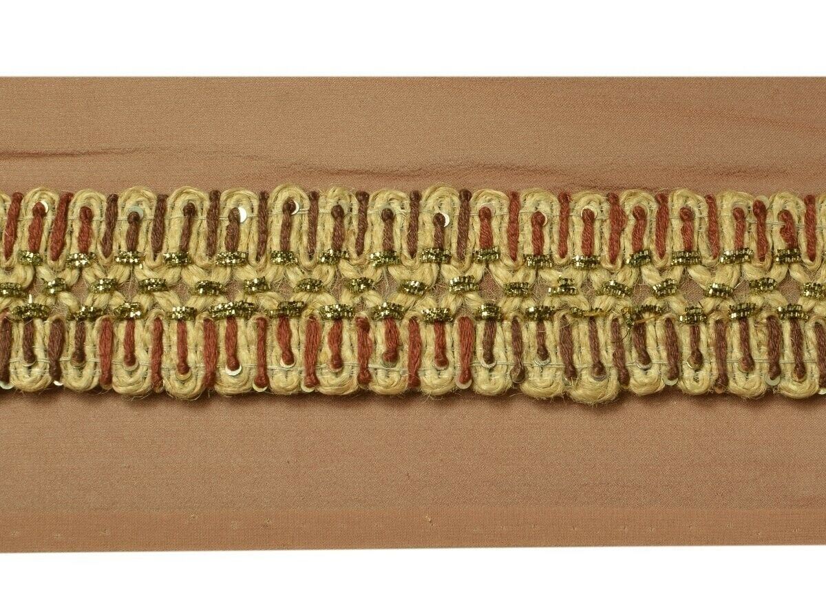 Vintage Sari Border Indian Craft Trim Hand Beaded Embroidered Ribbon Lace Brown