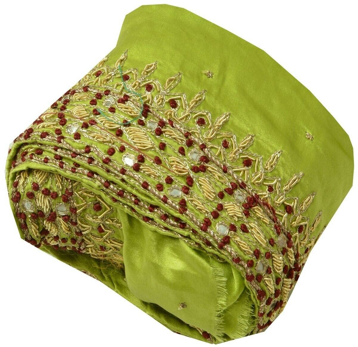 Vintage Sari Border Indian Craft Trim Hand Beaded Embroidered Ribbon Lace Green