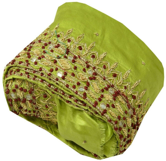 Vintage Sari Border Indian Craft Trim Hand Beaded Embroidered Ribbon Lace Green