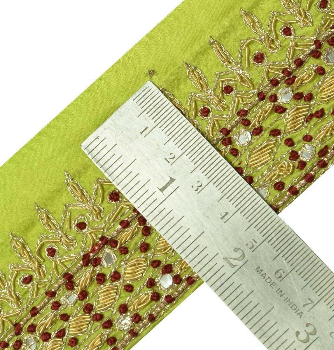 Vintage Sari Border Indian Craft Trim Hand Beaded Embroidered Ribbon Lace Green