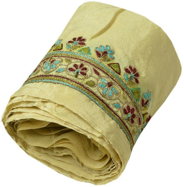 Vintage Sari Border Indian Craft Trim Embroidered Floral Cream Ribbon Lace