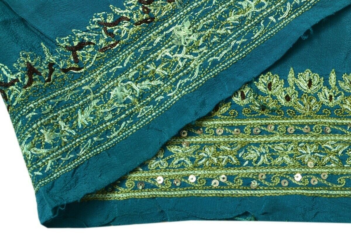 Vintage Sari Border Indian Craft Trim Hand Embroidered Green Sewing Ribbon Lace