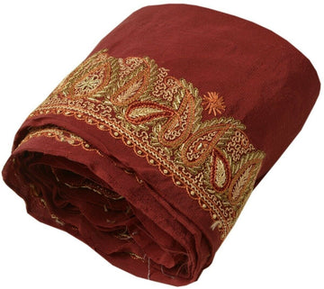 Vintage Sari Border Indian Craft Trim Hand Embroidered Beaded Ribbon Lace Maroon