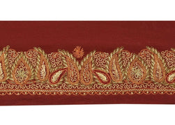 Vintage Sari Border Indian Craft Trim Hand Embroidered Beaded Ribbon Lace Maroon