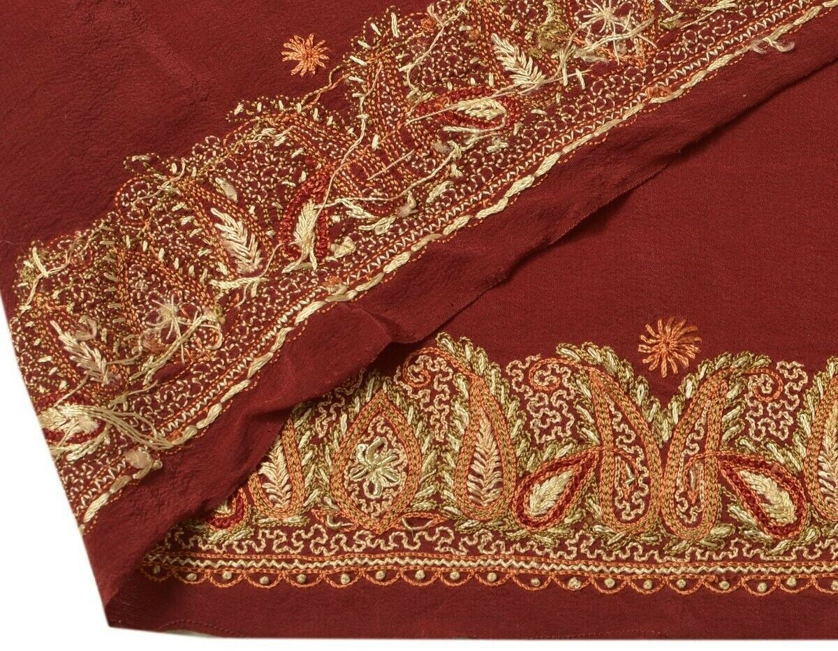 Vintage Sari Border Indian Craft Trim Hand Embroidered Beaded Ribbon Lace Maroon