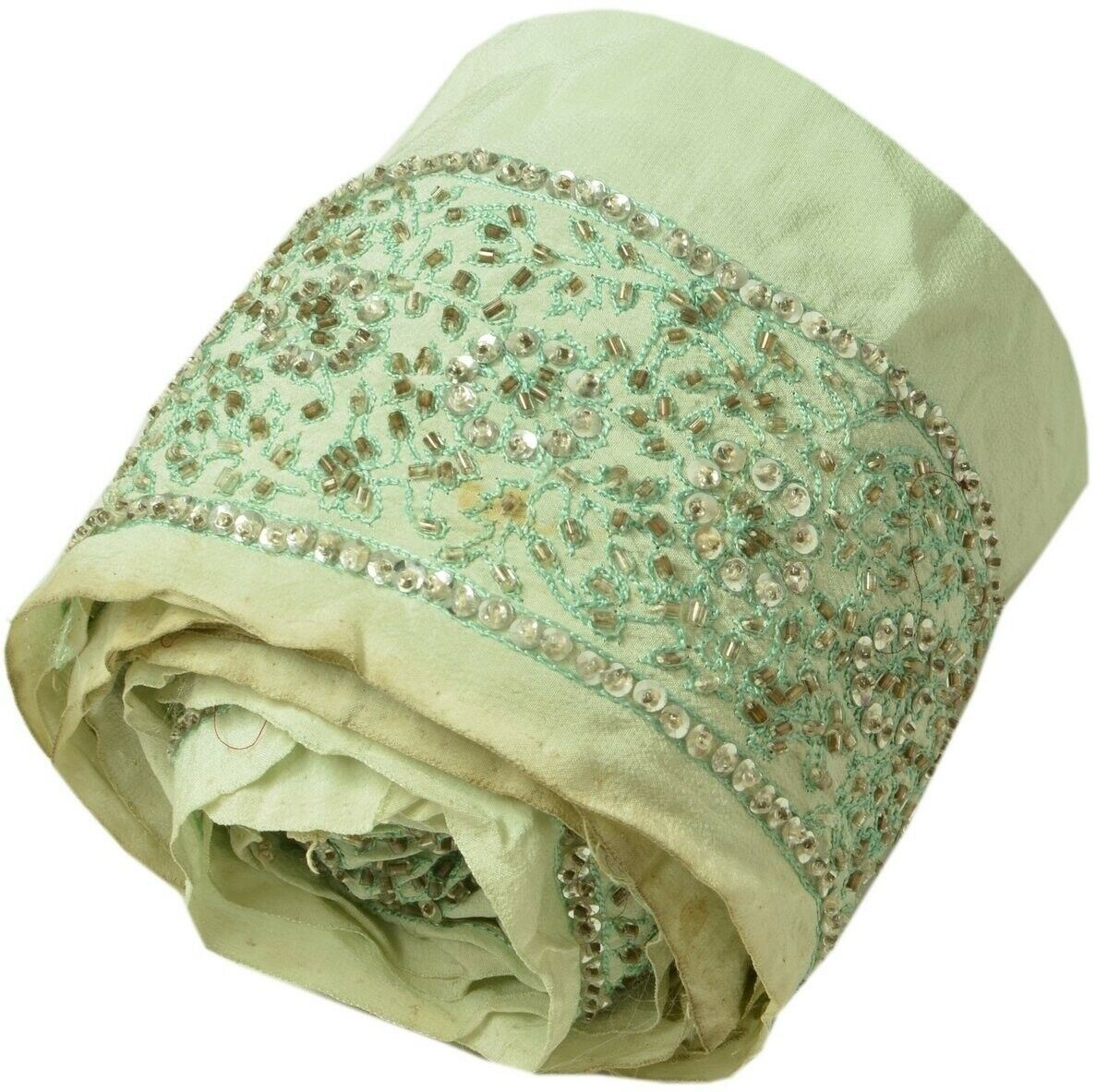 Vintage Sari Border Indian Craft Trim Hand Beaded Embroidered Ribbon Lace Green