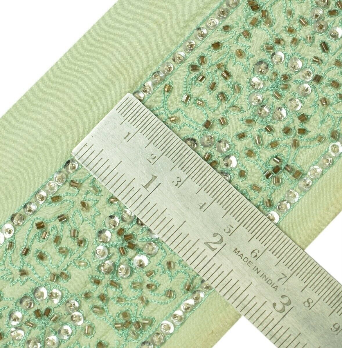 Vintage Sari Border Indian Craft Trim Hand Beaded Embroidered Ribbon Lace Green