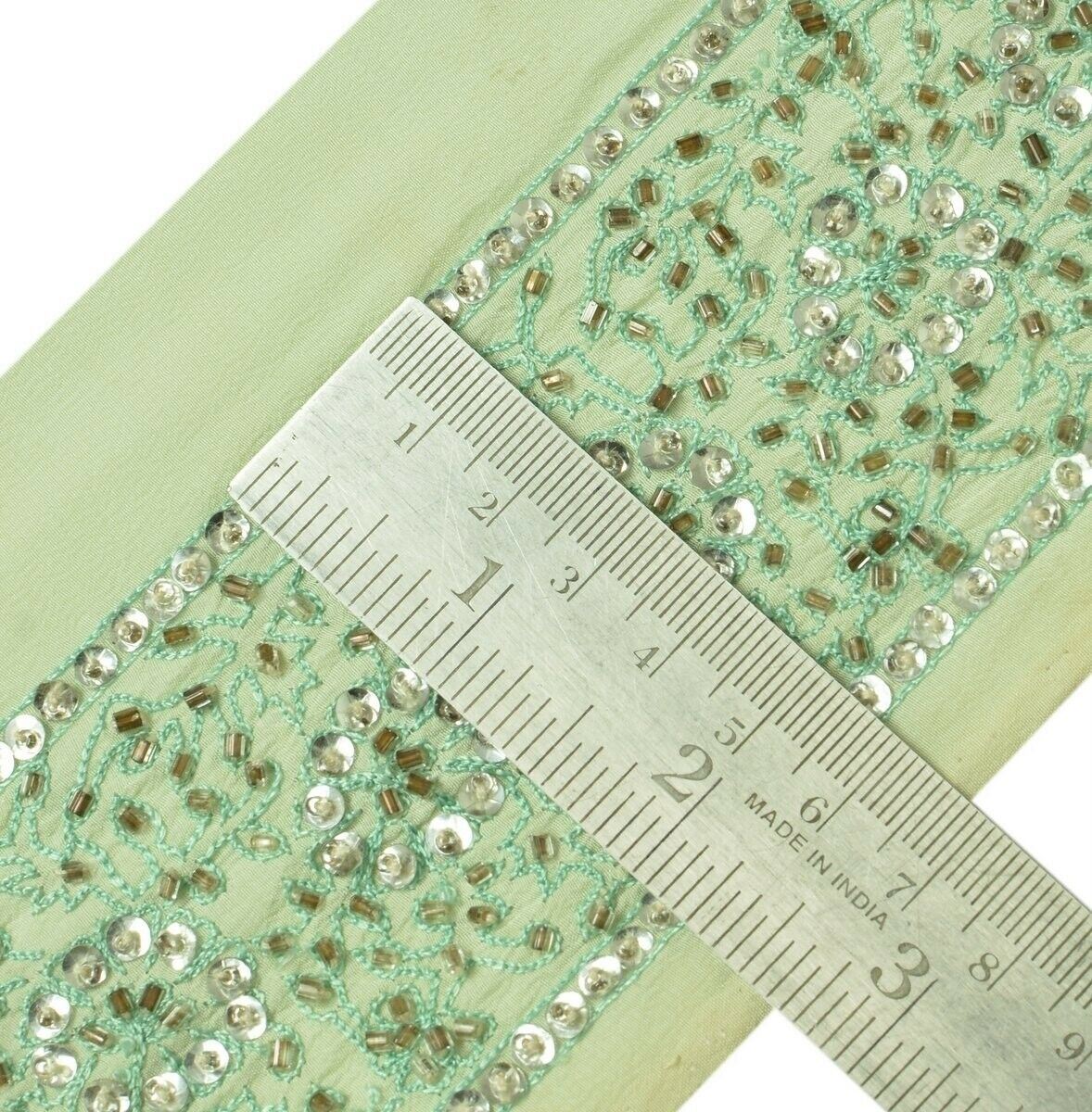 Vintage Sari Border Indian Craft Trim Hand Beaded Embroidered Ribbon Lace Green