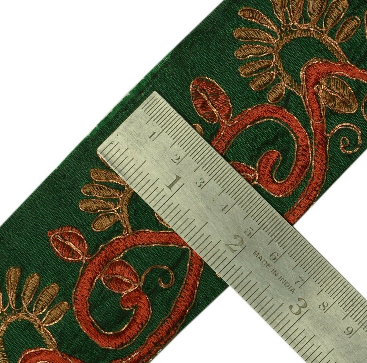 Vintage Sari Border Indian Craft Trim Embroidered Green Sewing Ribbon Lace