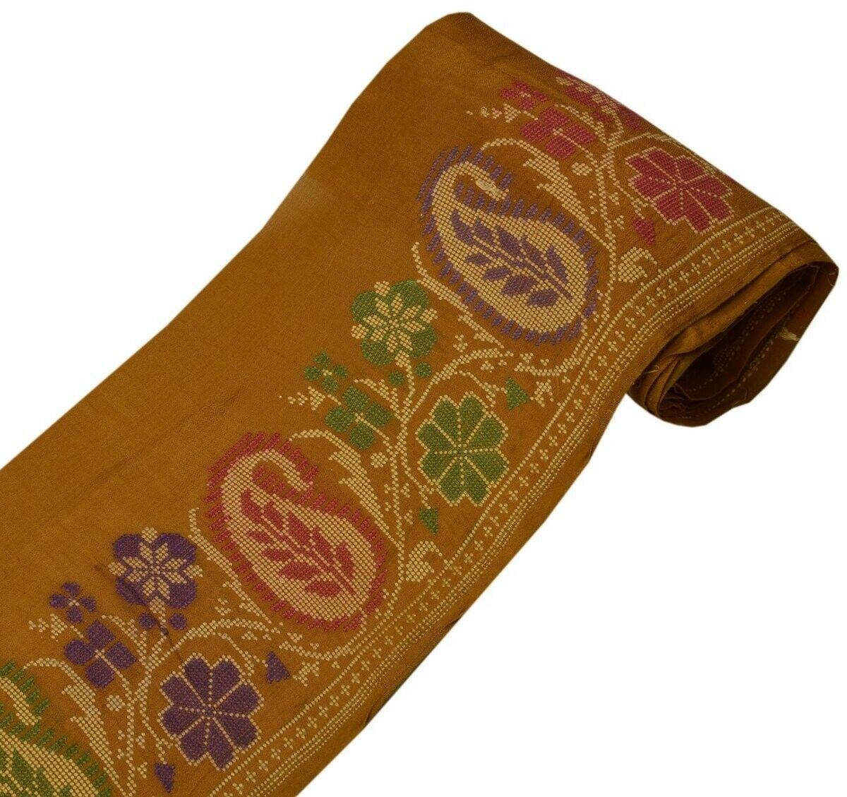 Vintage Sari Border Indian Craft Trim Woven Paisley Pure Silk Ribbon Lace Rust