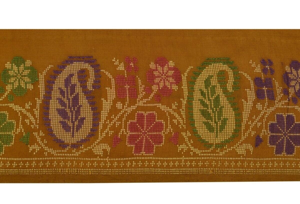 Vintage Sari Border Indian Craft Trim Woven Paisley Pure Silk Ribbon Lace Rust