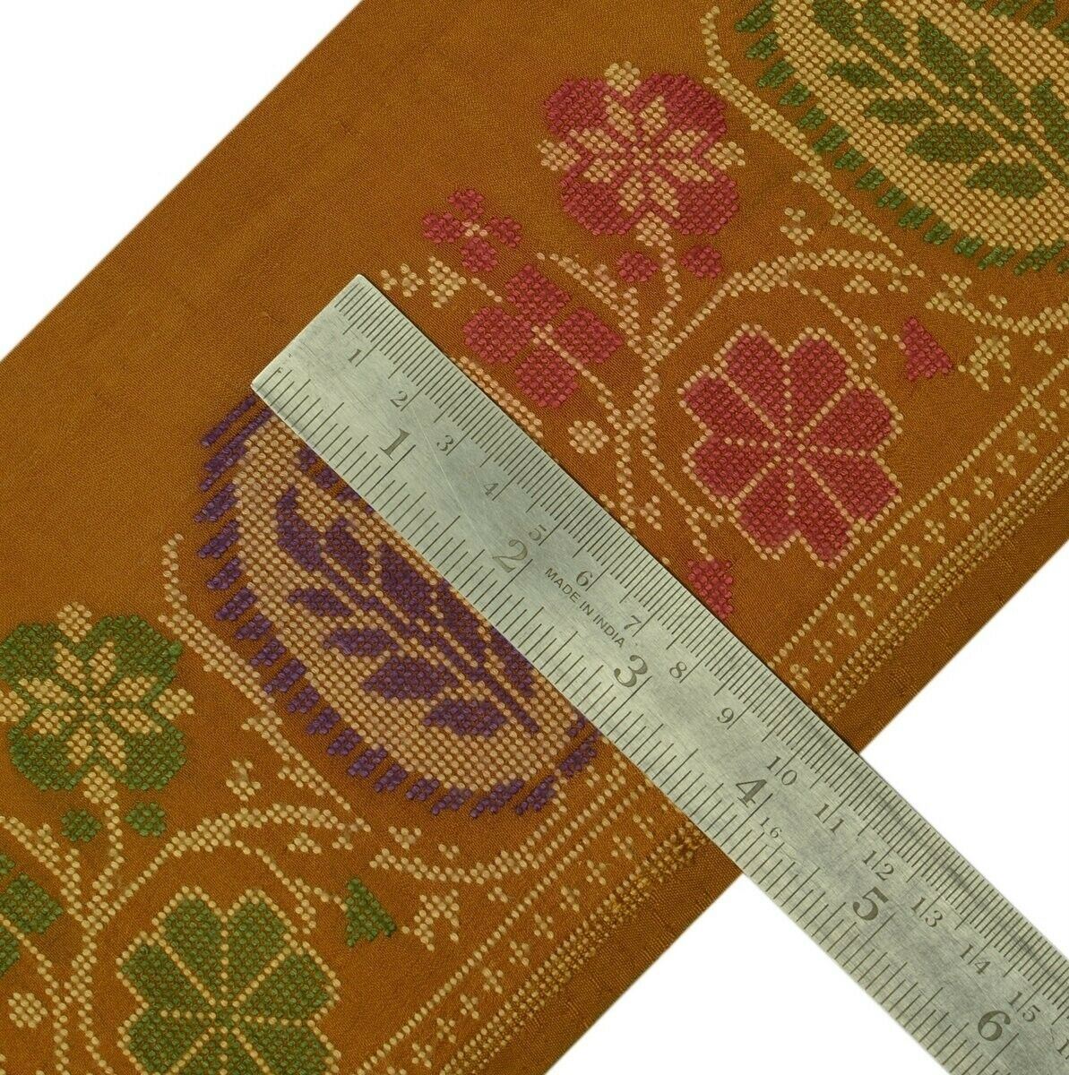 Vintage Sari Border Indian Craft Trim Woven Paisley Pure Silk Ribbon Lace Rust