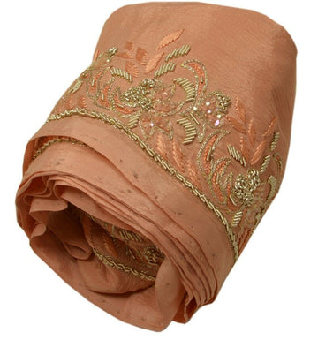Vintage Sari Border Indian Craft Trim Hand Beaded Embroidered Ribbon Lace Peach