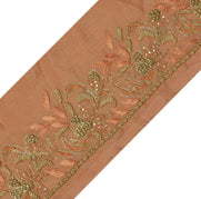 Vintage Sari Border Indian Craft Trim Hand Beaded Embroidered Ribbon Lace Peach