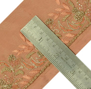 Vintage Sari Border Indian Craft Trim Hand Beaded Embroidered Ribbon Lace Peach