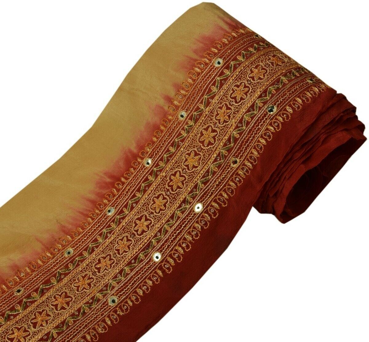 Vintage Sari Border Indian Craft Trim Embroidered Sewing Ribbon Lace Deep Red