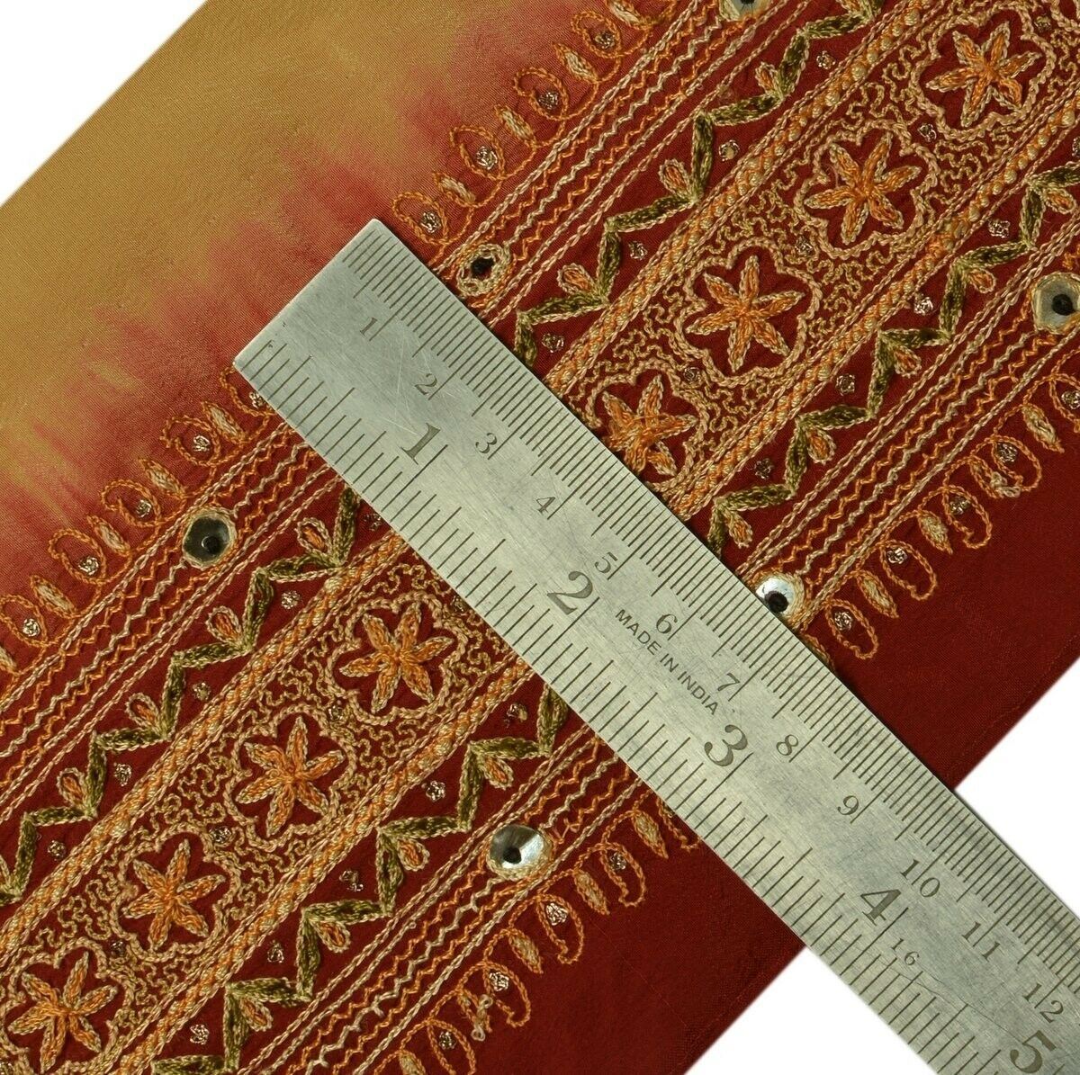 Vintage Sari Border Indian Craft Trim Embroidered Sewing Ribbon Lace Deep Red