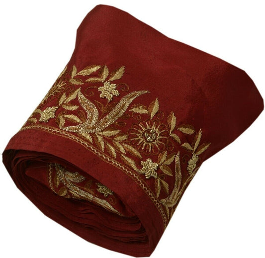 Vintage Sari Border Indian Craft Trim Hand Beaded Embroidered Maroon Ribbon Lace