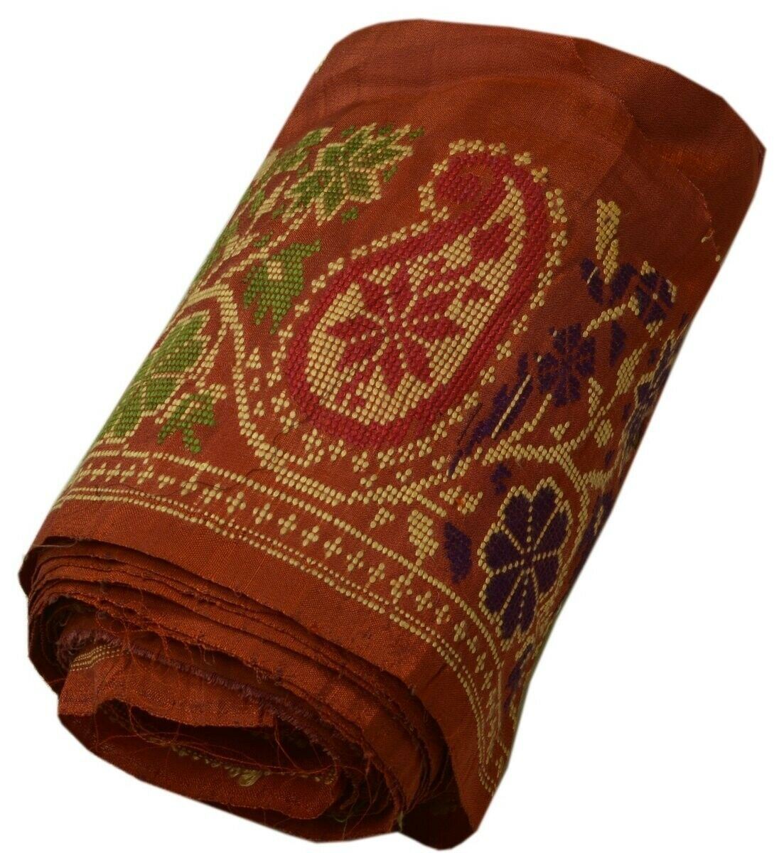 Vintage Sari Border Indian Craft Trim Woven Paisley Pure Silk Rust Ribbon Lace