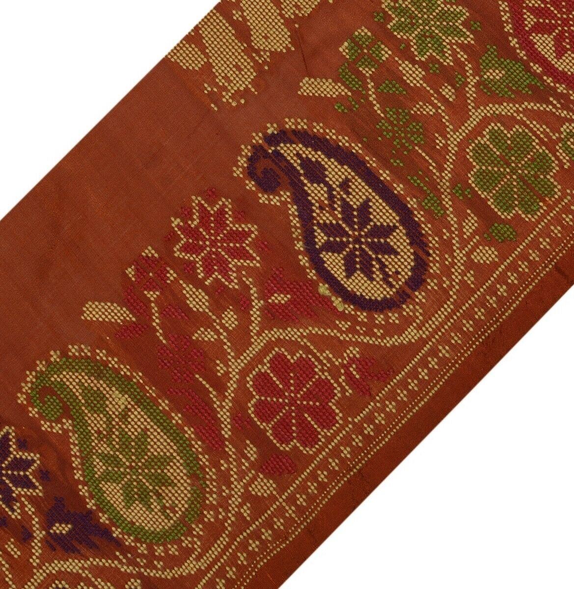 Vintage Sari Border Indian Craft Trim Woven Paisley Pure Silk Rust Ribbon Lace
