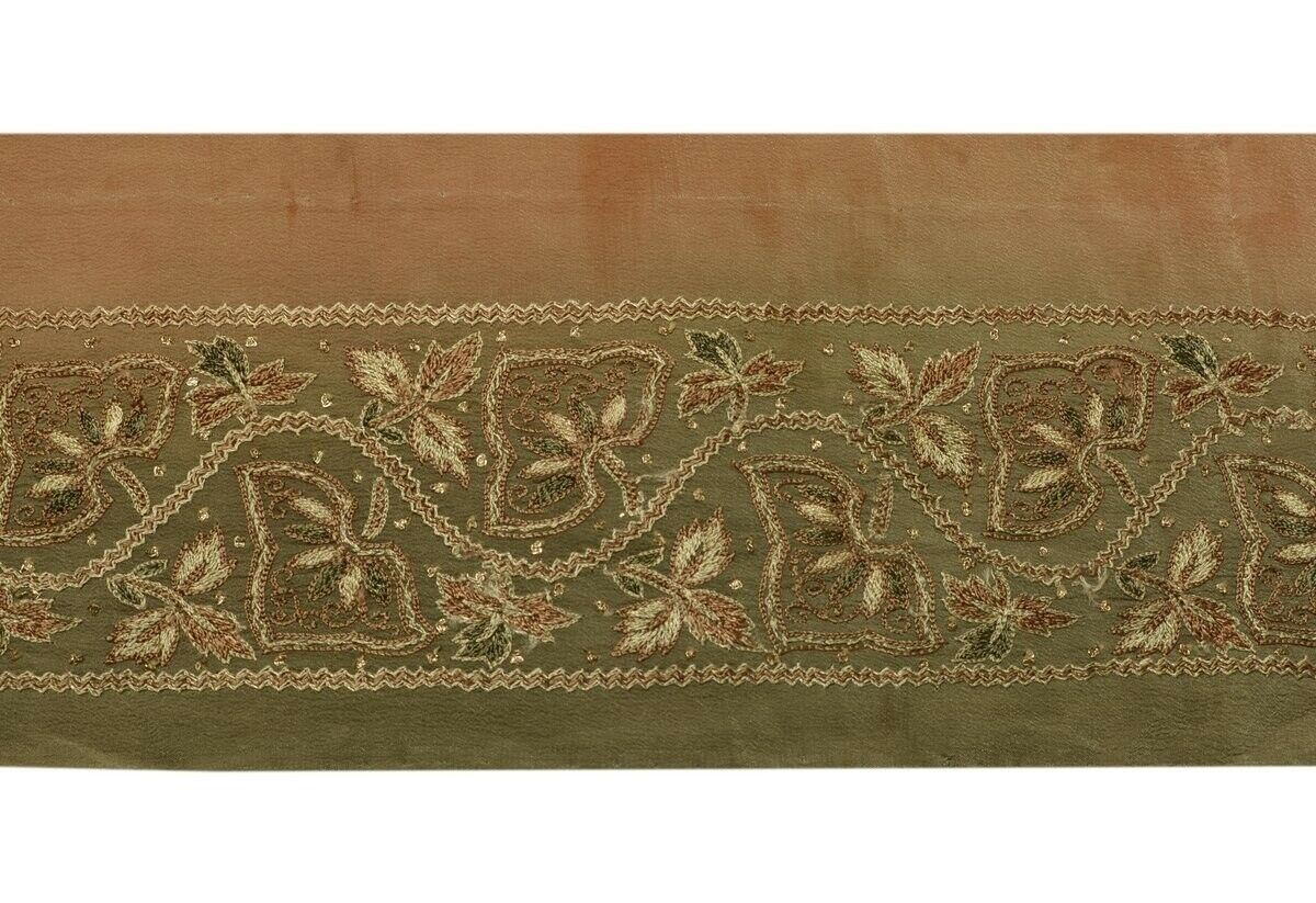 Vintage Saree Border Indian Craft Trim Embroidered Floral Lace Brown Green