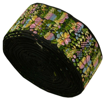 Vintage Saree Border Indian Craft Trim Woven Floral Black Ribbon Lace