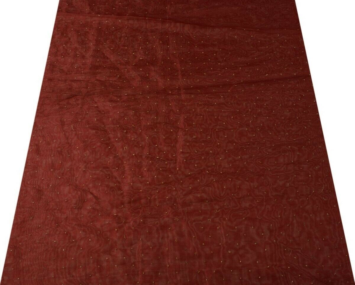 Vintage Sari Remnant Scrap NET Fabric for Sewing Craft Maroon