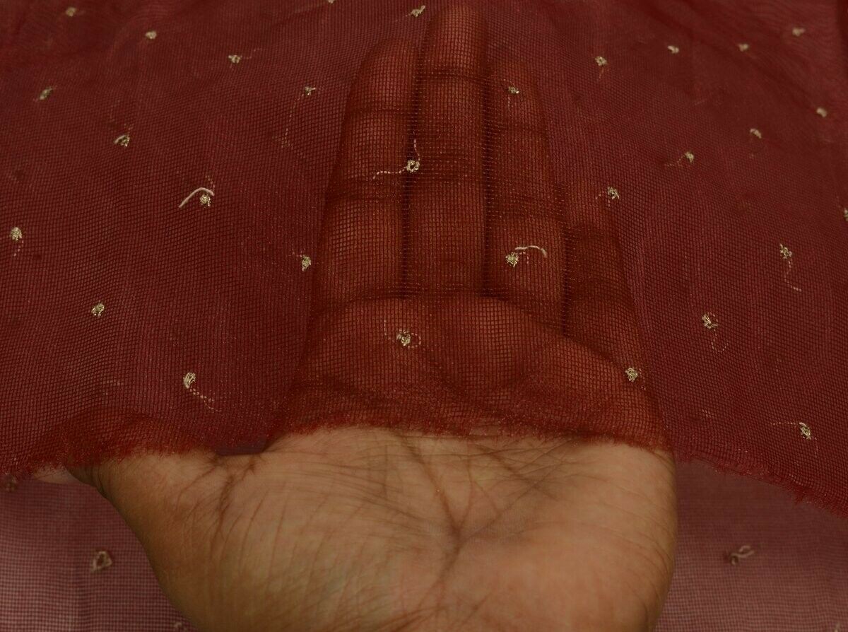 Vintage Sari Remnant Scrap NET Fabric for Sewing Craft Maroon